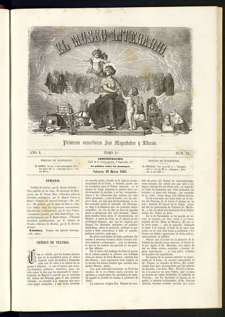 Miniatura de El Museo Literario : periódico semanal de ciencias, literatura, artes, industria y conocimientos útiles del 19 de marzo de 1865, nº 12