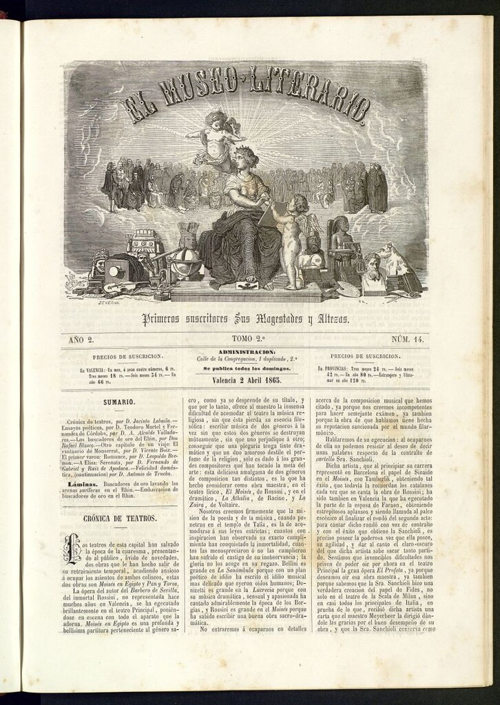 Miniatura de El Museo Literario : periódico semanal de ciencias, literatura, artes, industria y conocimientos útiles del 2 de abril de 1865, nº 14