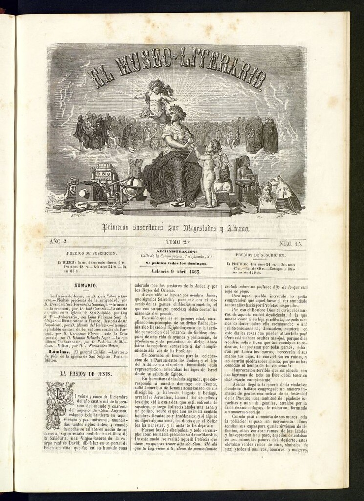 Miniatura de El Museo Literario : periódico semanal de ciencias, literatura, artes, industria y conocimientos útiles del 9 de abril de 1865, nº 15