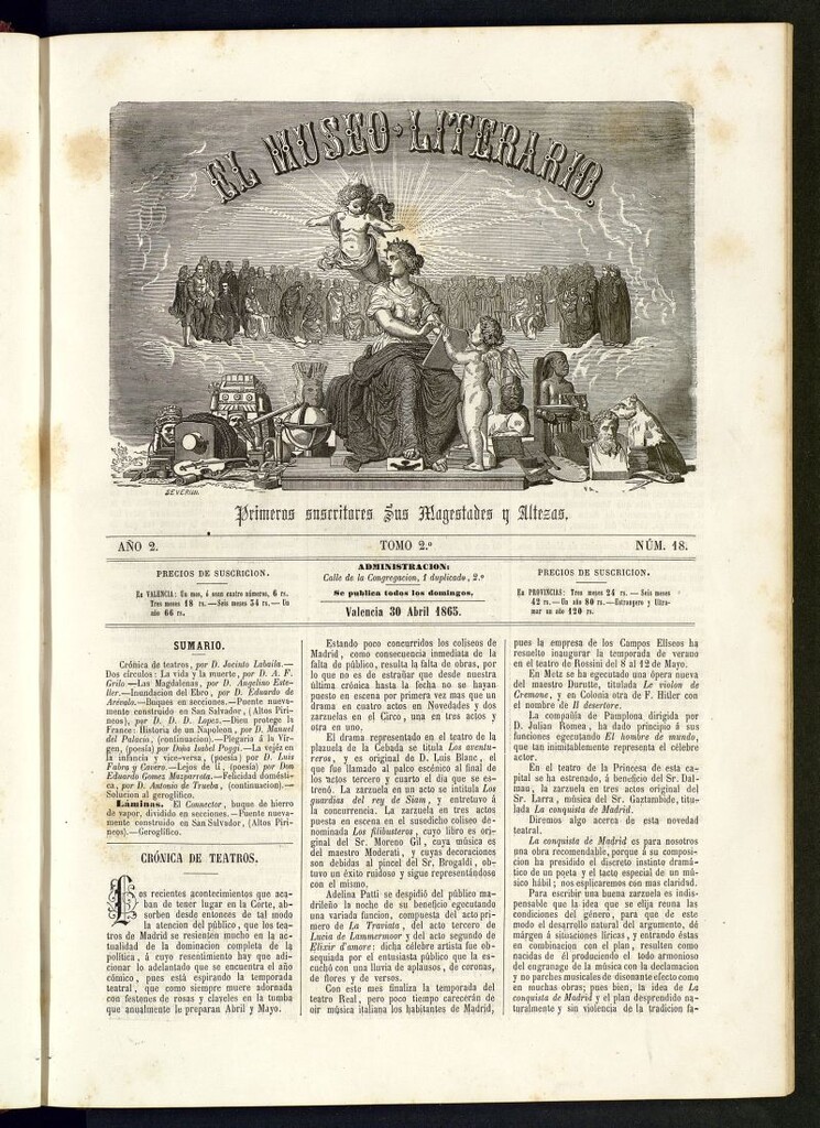 Miniatura de El Museo Literario : periódico semanal de ciencias, literatura, artes, industria y conocimientos útiles del 30 de abril de 1865, nº 18