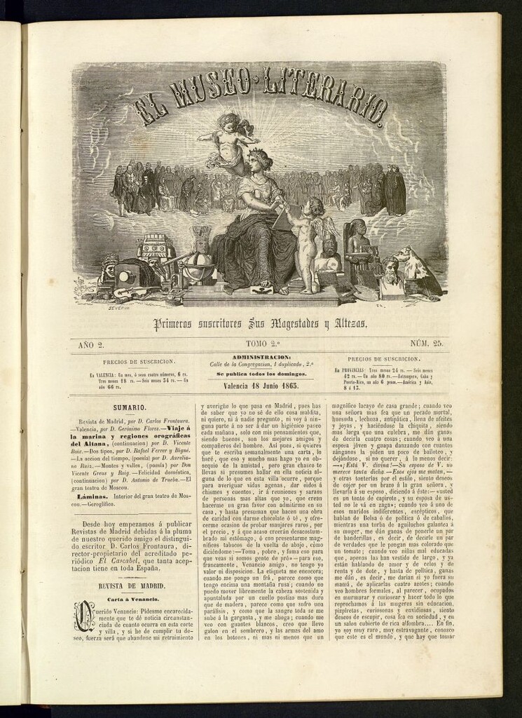 Miniatura de El Museo Literario : periódico semanal de ciencias, literatura, artes, industria y conocimientos útiles del 18 de junio de 1865, nº 25