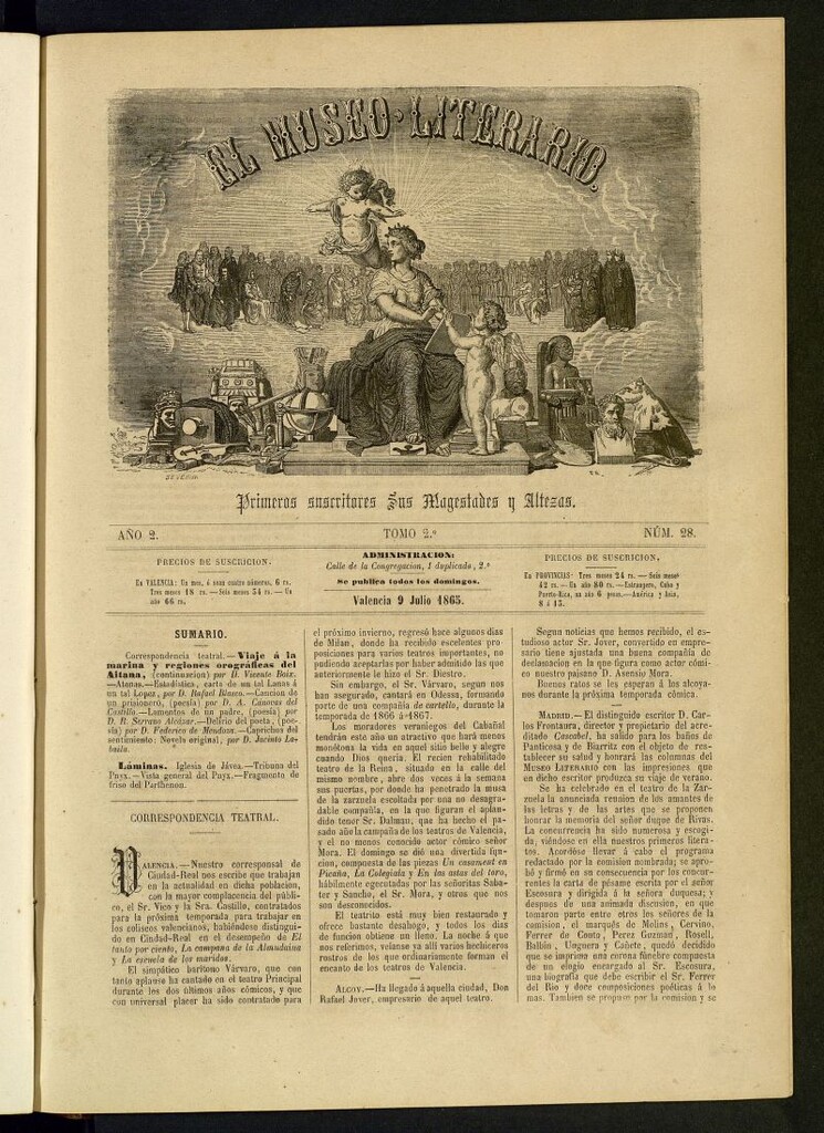 Miniatura de El Museo Literario : periódico semanal de ciencias, literatura, artes, industria y conocimientos útiles del 9 de julio de 1865, nº 28