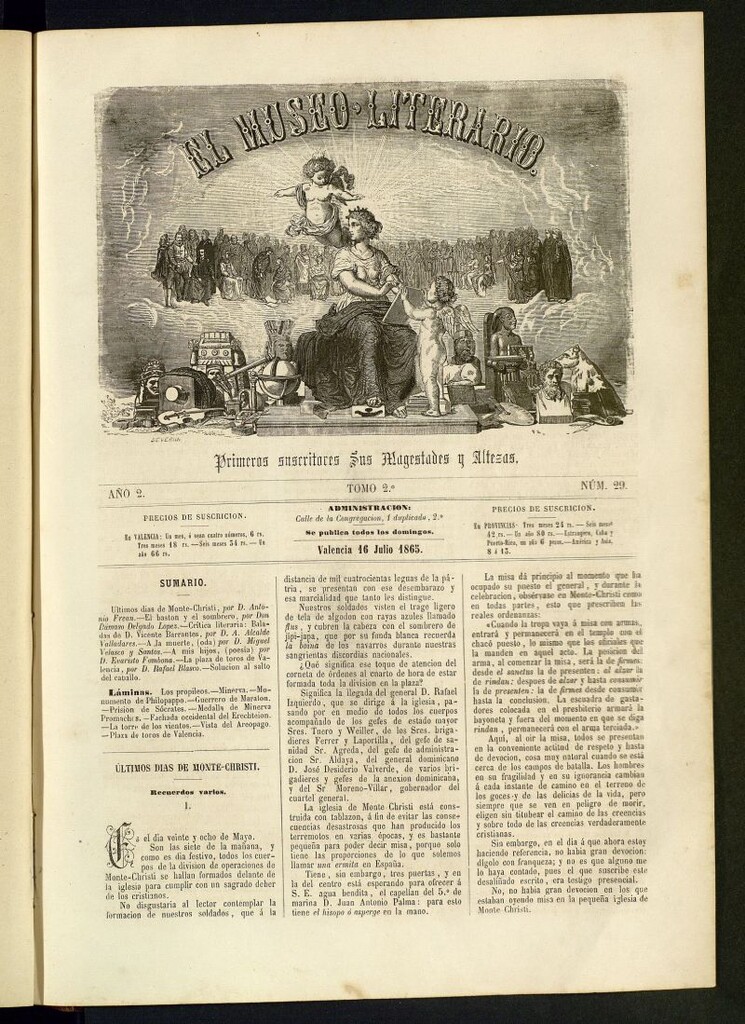 Miniatura de El Museo Literario : periódico semanal de ciencias, literatura, artes, industria y conocimientos útiles del 16 de julio de 1865, nº 29