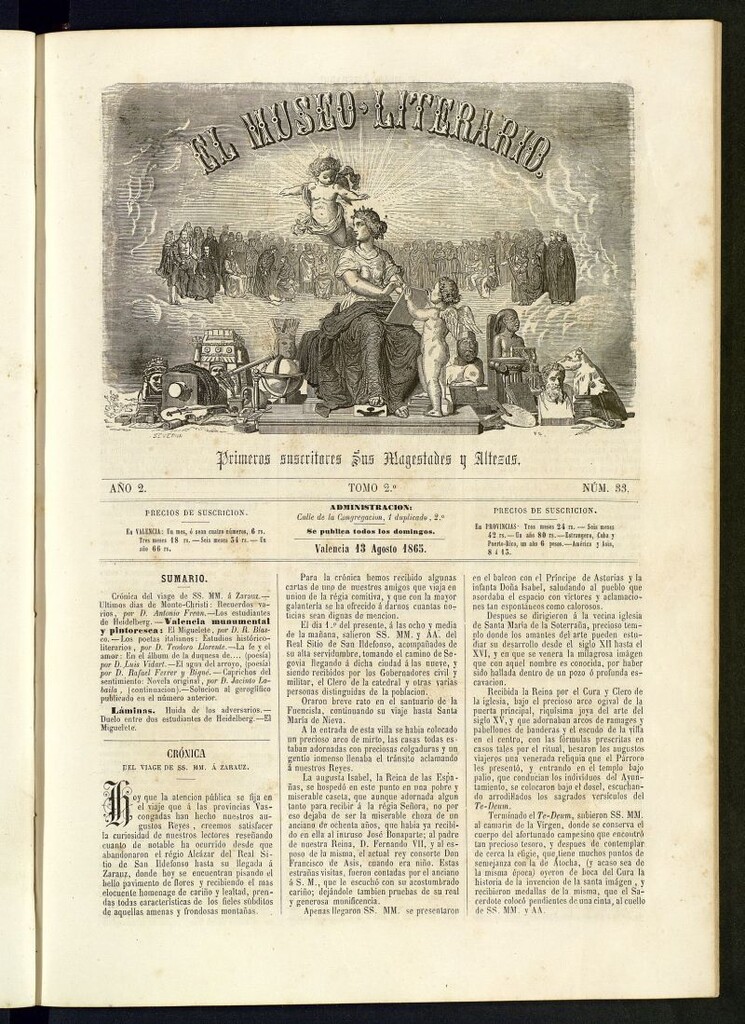 Miniatura de El Museo Literario : periódico semanal de ciencias, literatura, artes, industria y conocimientos útiles del 13 de agosto de 1865, nº 33