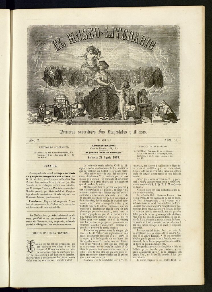 Miniatura de El Museo Literario : periódico semanal de ciencias, literatura, artes, industria y conocimientos útiles del 27 de agosto de 1865, nº 35
