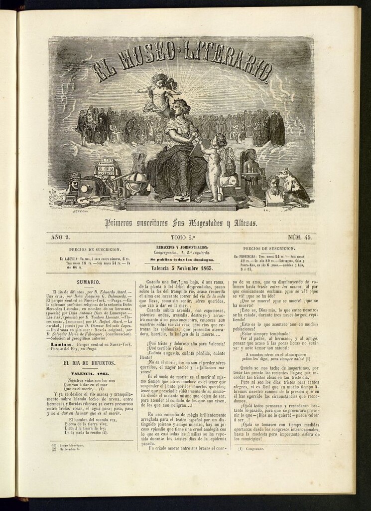 Miniatura de El Museo Literario : periódico semanal de ciencias, literatura, artes, industria y conocimientos útiles del 5 de noviembre de 1865, nº 45