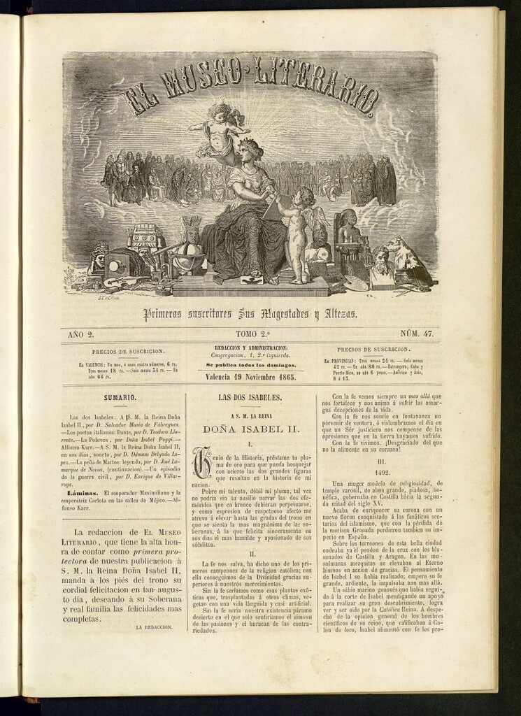 Miniatura de El Museo Literario : periódico semanal de ciencias, literatura, artes, industria y conocimientos útiles del 19 de noviembre de 1865, nº 47