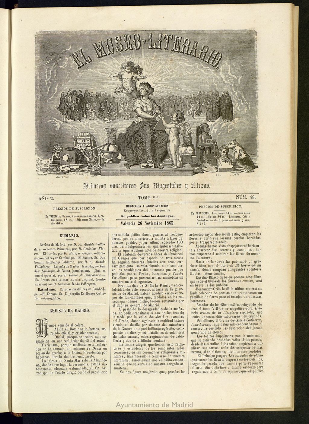 Miniatura de El Museo Literario : periódico semanal de ciencias, literatura, artes, industria y conocimientos útiles del 26 de noviembre de 1865, nº 48