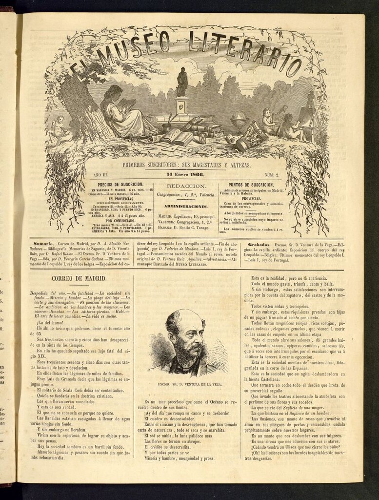 Miniatura de El Museo Literario : periódico semanal de ciencias, literatura, artes, industria y conocimientos útiles del 14 de enero de 1866, nº 2