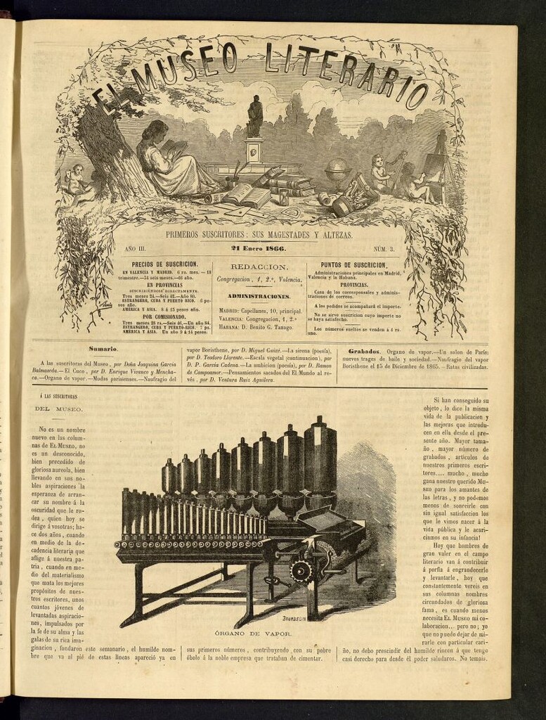 Miniatura de El Museo Literario : periódico semanal de ciencias, literatura, artes, industria y conocimientos útiles del 21 de enero de 1866, nº 3