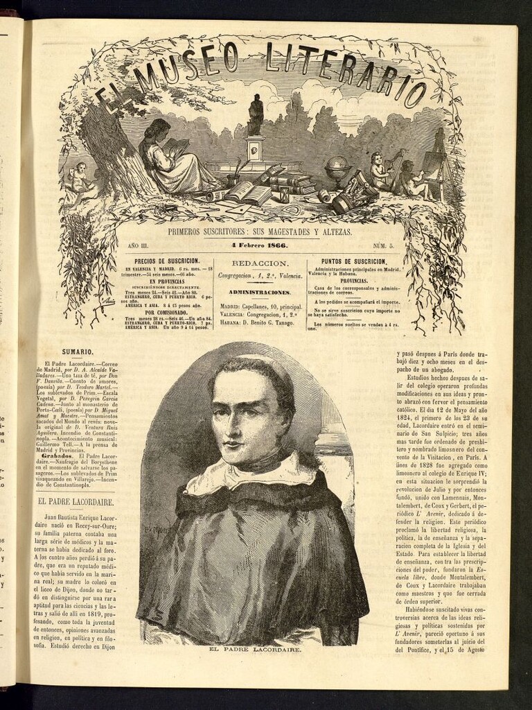 Miniatura de El Museo Literario : periódico semanal de ciencias, literatura, artes, industria y conocimientos útiles del 4 de febrero de 1866, nº 5