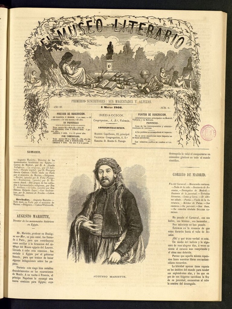 Miniatura de El Museo Literario : periódico semanal de ciencias, literatura, artes, industria y conocimientos útiles del 4 de marzo de 1866, nº 9