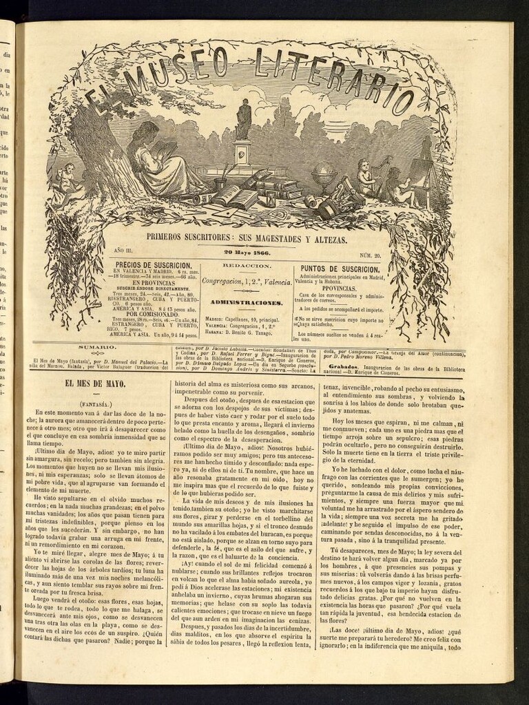 Miniatura de El Museo Literario : periódico semanal de ciencias, literatura, artes, industria y conocimientos útiles del 20 de mayo de 1866, nº 20