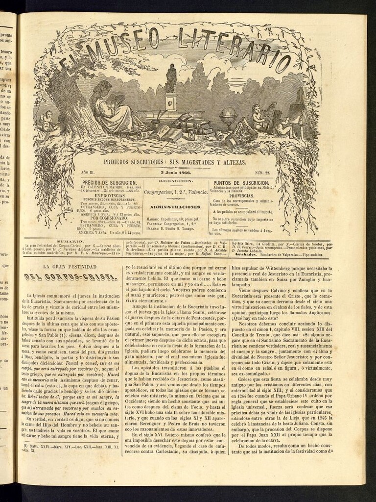 Miniatura de El Museo Literario : periódico semanal de ciencias, literatura, artes, industria y conocimientos útiles del 3 de junio de 1866, nº 22