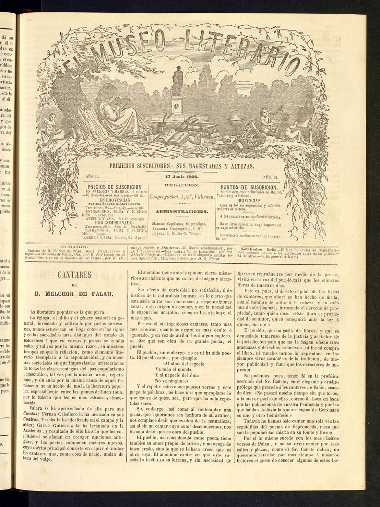 Miniatura de El Museo Literario : periódico semanal de ciencias, literatura, artes, industria y conocimientos útiles del 17 de junio de 1866, nº 24