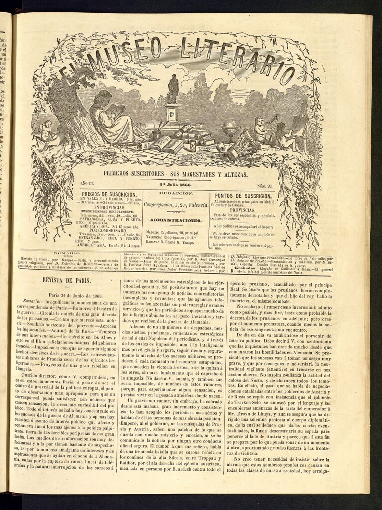 Miniatura de El Museo Literario : periódico semanal de ciencias, literatura, artes, industria y conocimientos útiles del 1 de julio de 1866, nº 26