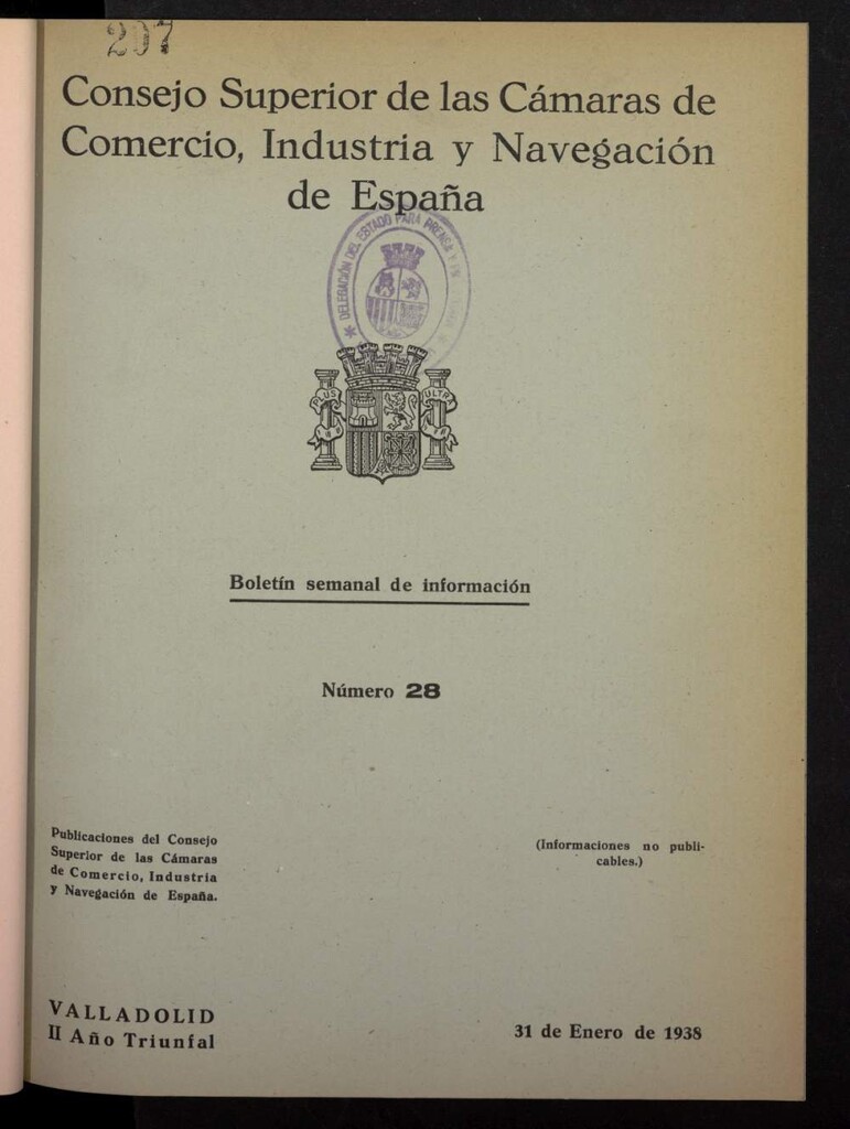 Miniatura de Boletín Semanal de Información. Consejo Superior de las Cámaras de Comercio, Industria y Navegación de España del 31 de enero de 1938, nº 28