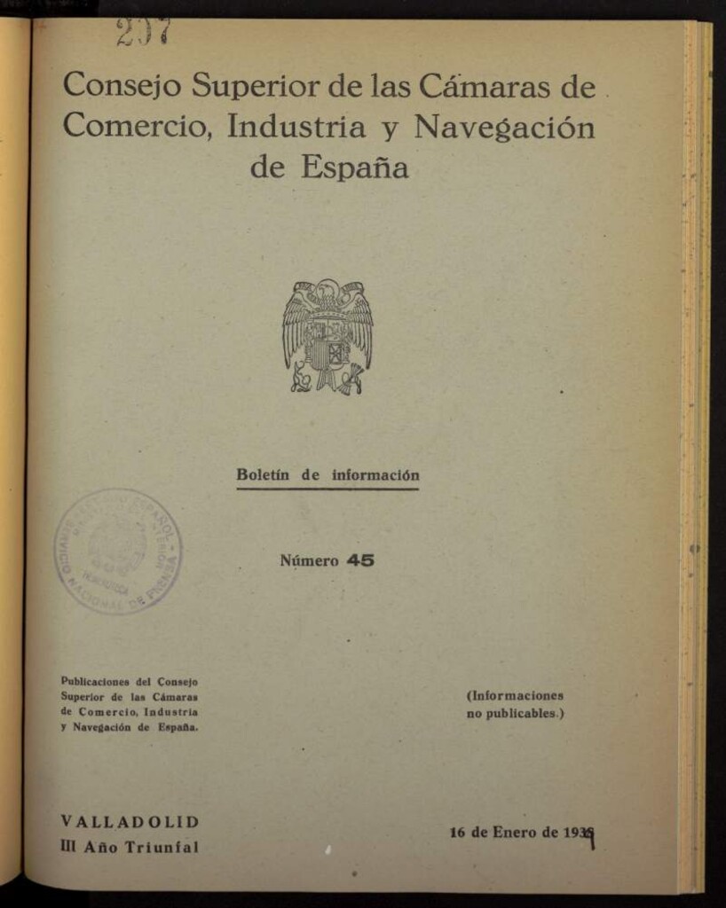 Miniatura de Boletín Semanal de Información. Consejo Superior de las Cámaras de Comercio de España 16 de enero de 1939, nº 45