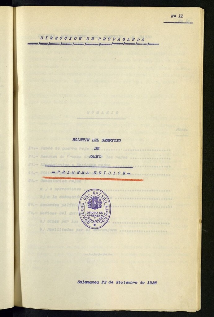 Miniatura de Boletín del Servicio de Radio del 23 de diciembre de 1936, nº 11