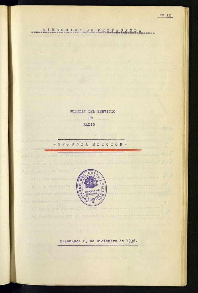 Miniatura de Boletín del Servicio de Radio del 23 de diciembre de 1936, nº 12