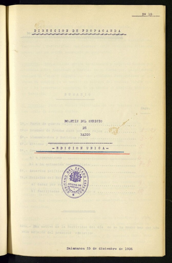 Miniatura de Boletín del Servicio de Radio del 25 de diciembre de 1936, nº 15