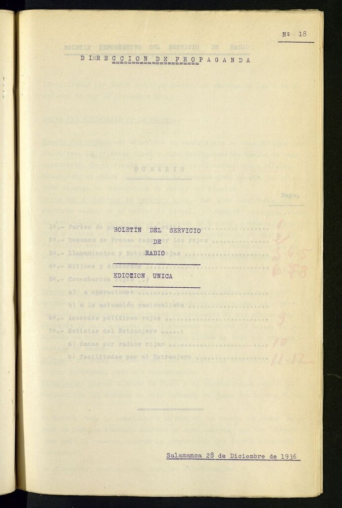 Miniatura de Boletín del Servicio de Radio del 28 de diciembre de 1936, nº 18