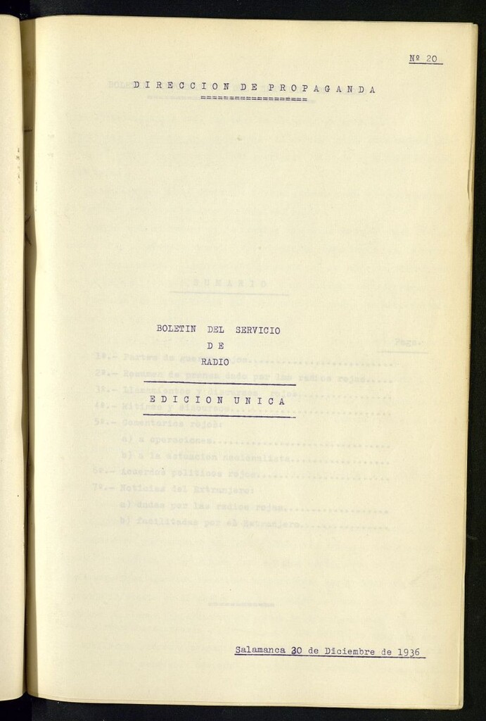 Miniatura de Boletín del Servicio de Radio del 30 de diciembre de 1936, nº 20