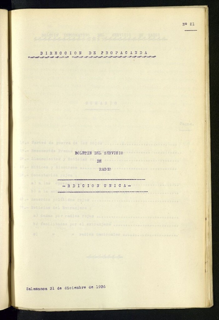 Miniatura de Boletín del Servicio de Radio del 31 de diciembre de 1936, nº 21