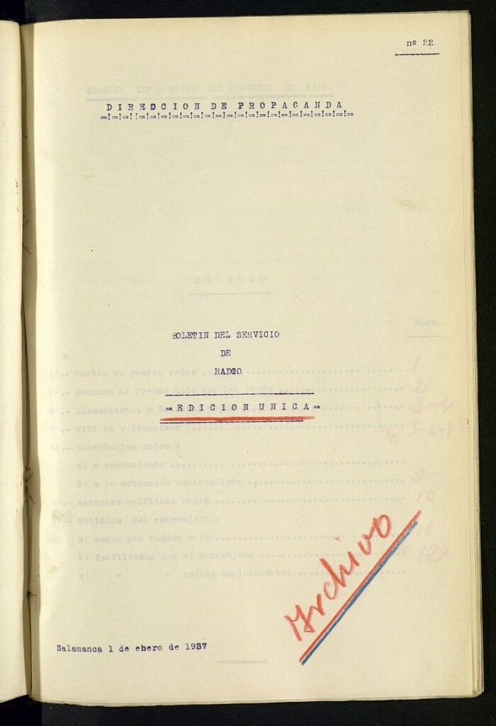 Miniatura de Boletín del Servicio de Radio del 1 de enero de 1937, nº 22