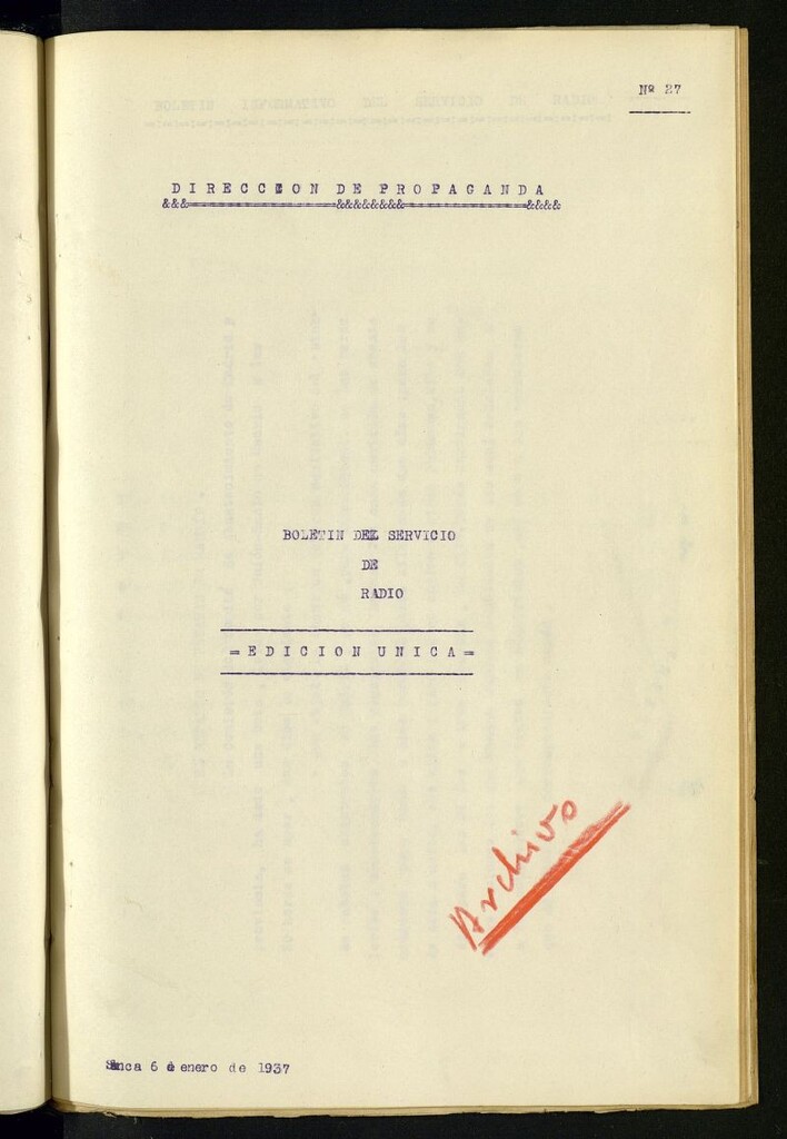 Miniatura de Boletín del Servicio de Radio del 6 de enero de 1937, nº 27