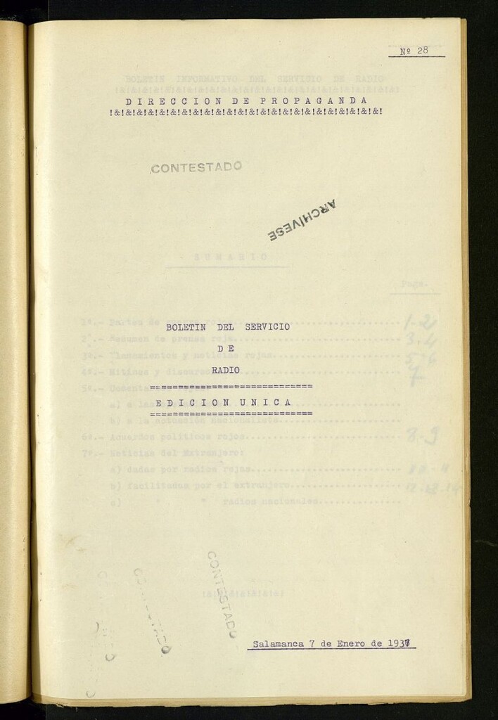 Miniatura de Boletín del Servicio de Radio del 7 de enero de 1937, nº 28