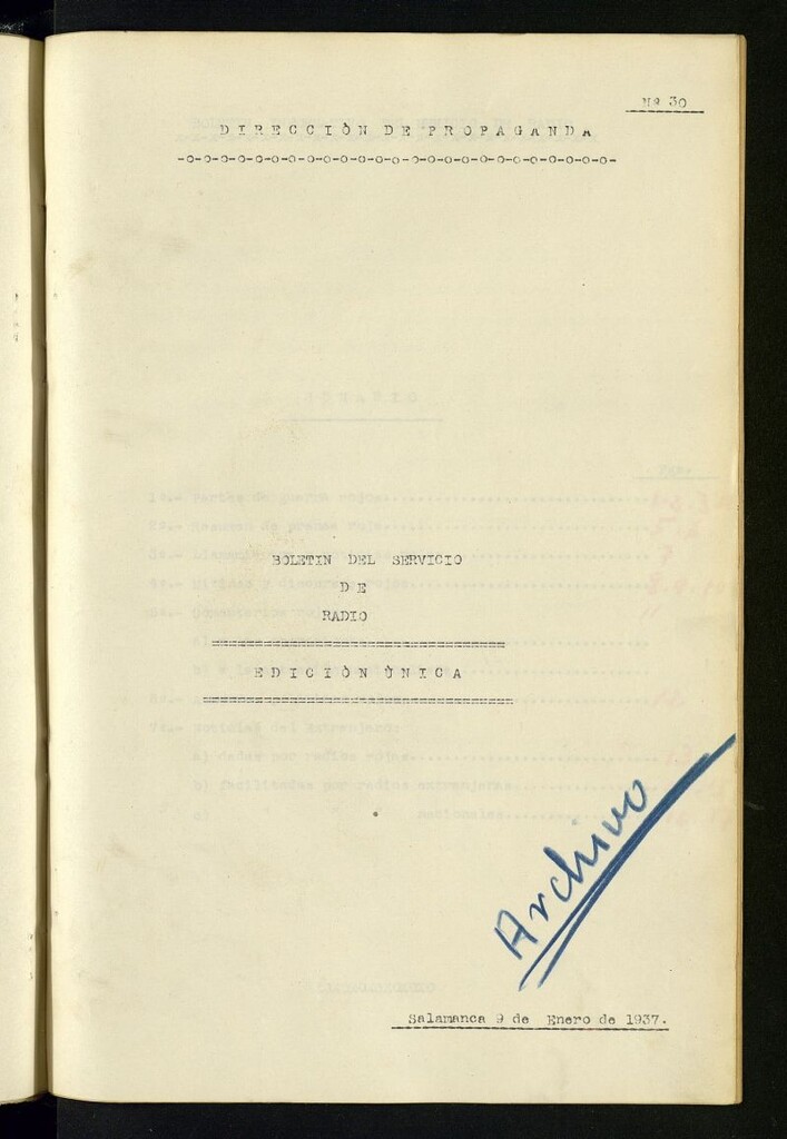 Miniatura de Boletín del Servicio de Radio del 9 de enero de 1937, nº 30