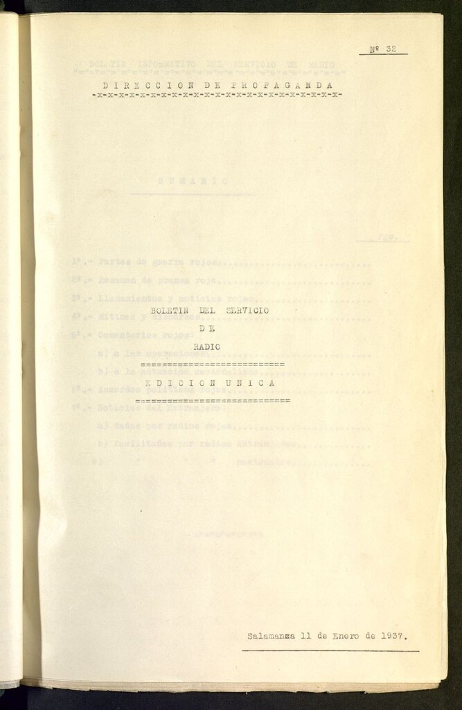 Miniatura de Boletín del Servicio de Radio del 11 de enero de 1937, nº 32