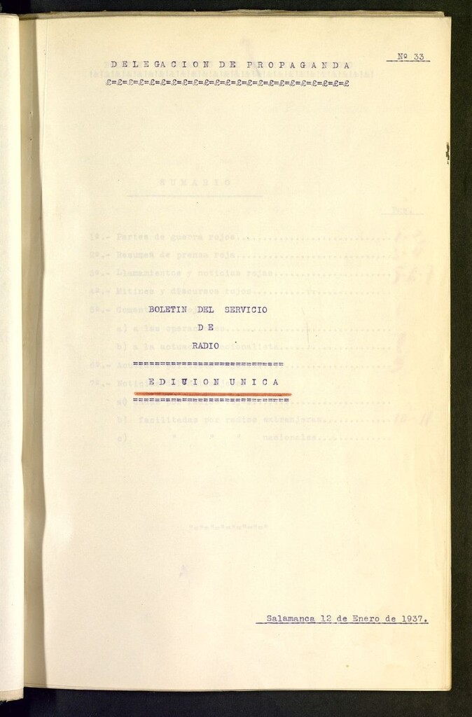 Miniatura de Boletín del Servicio de Radio del 12 de enero de 1937, nº 33