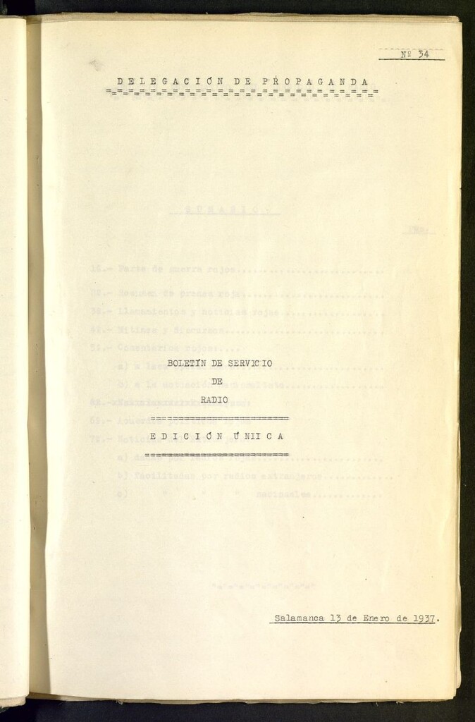 Miniatura de Boletín del Servicio de Radio del 13 de enero de 1937, nº 34