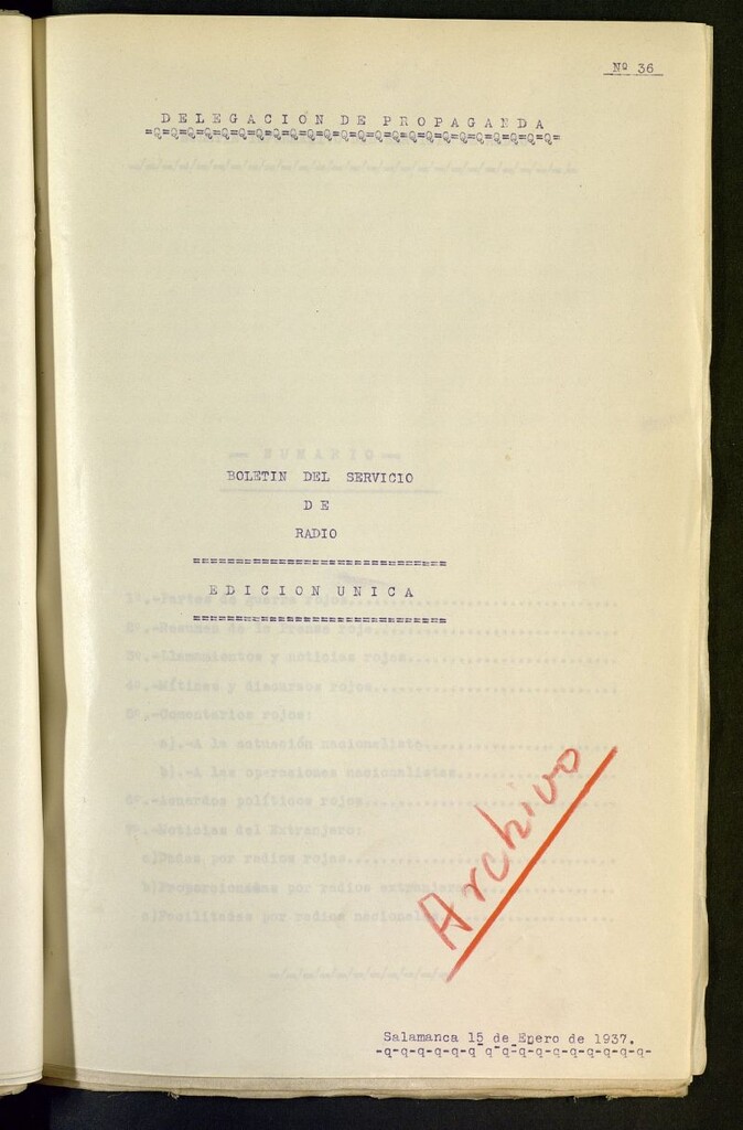 Miniatura de Boletín del Servicio de Radio del 15 de enero de 1937, nº 36