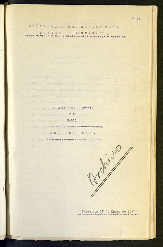 Miniatura de Boletín del Servicio de Radio del 17 de enero de 1937, nº 38