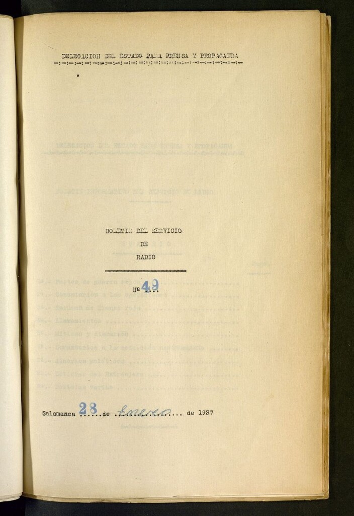 Miniatura de Boletín del Servicio de Radio del 28 de enero de 1937, nº 49