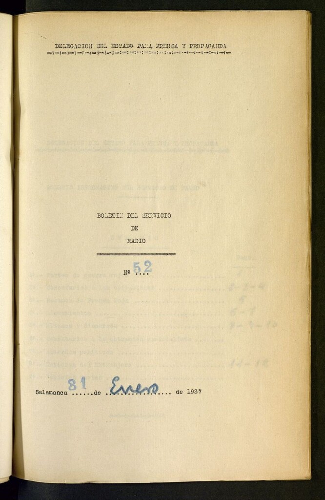 Miniatura de Boletín del Servicio de Radio del 31 de enero de 1937, nº 52
