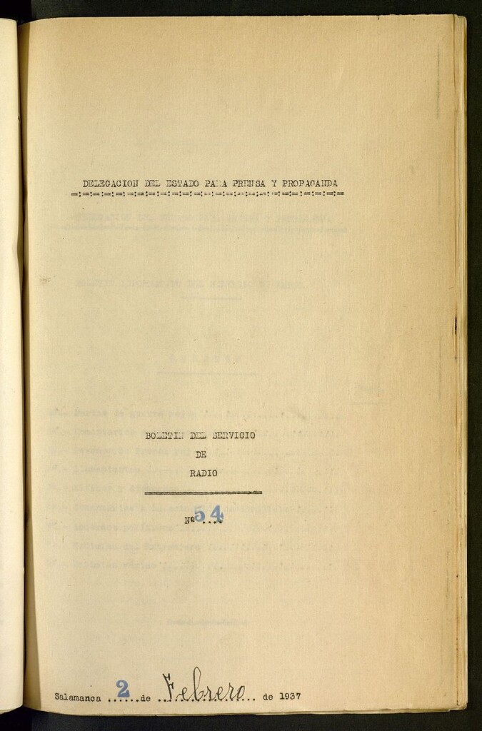 Miniatura de Boletín del Servicio de Radio del 2 de febrero de 1937, nº 54