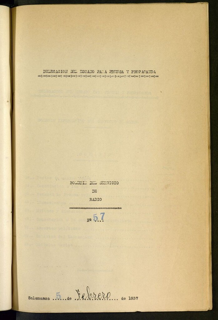 Miniatura de Boletín del Servicio de Radio del 5 de febrero de 1937, nº 57