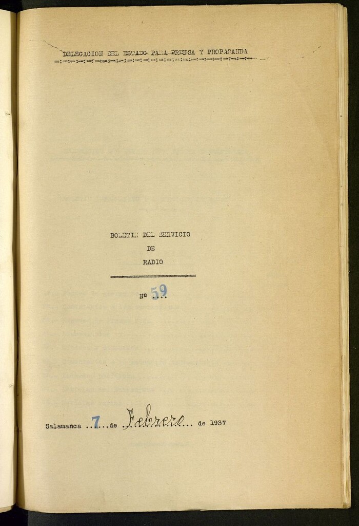 Miniatura de Boletín del Servicio de Radio del 7 de febrero de 1937, nº 59