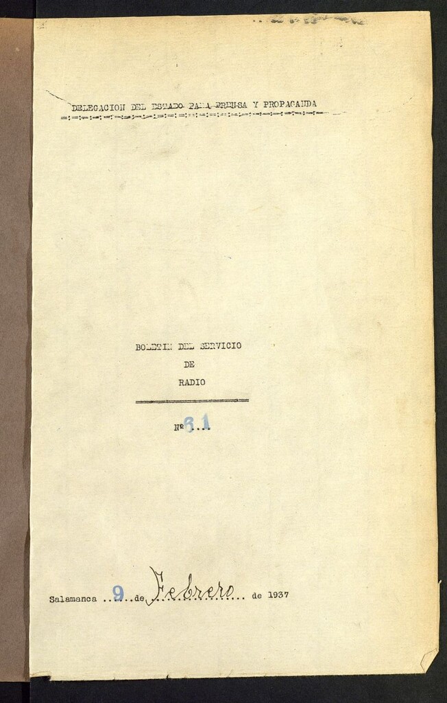 Miniatura de Boletín del Servicio de Radio del 9 de febrero de 1937, nº 61