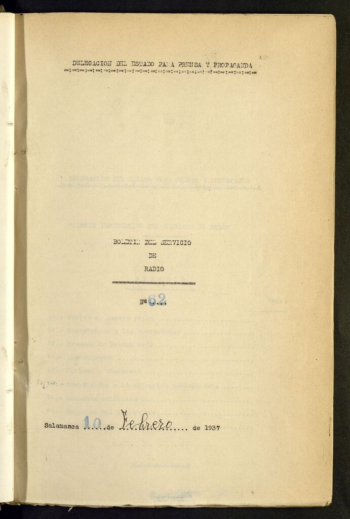 Miniatura de Boletín del Servicio de Radio del 10 de febrero de 1937, nº 62