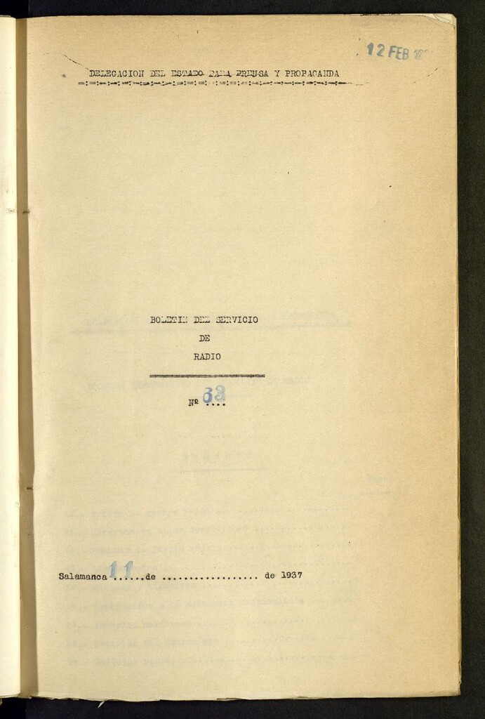 Miniatura de Boletín del Servicio de Radio del 11 de febrero de 1937, nº 63
