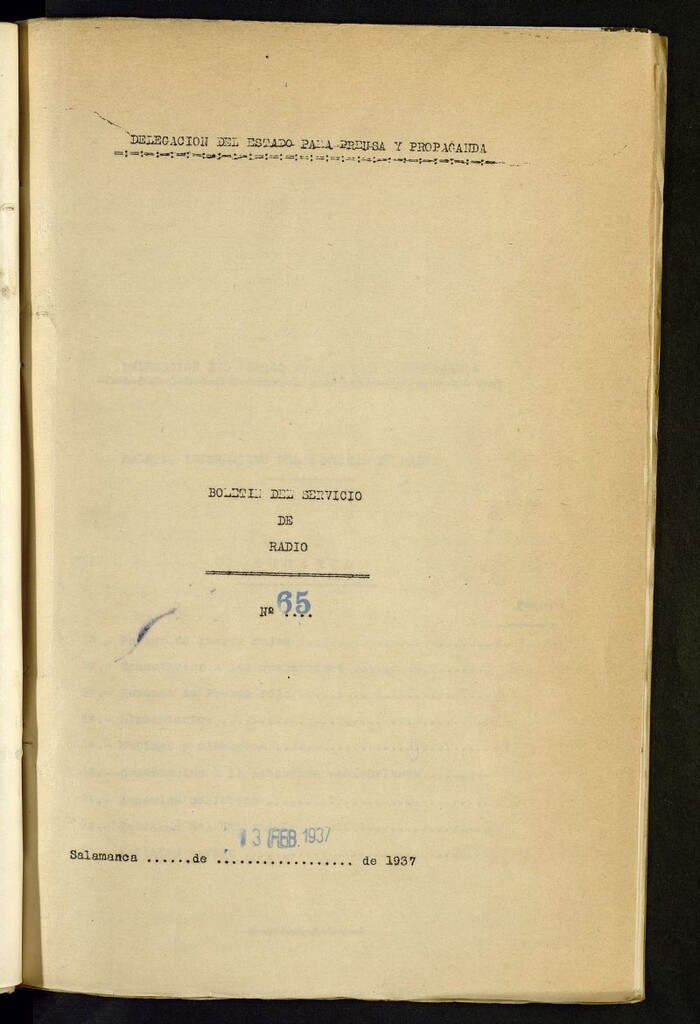 Miniatura de Boletín del Servicio de Radio del 13 de febrero de 1937, nº 65