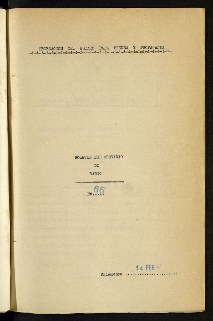 Miniatura de Boletín del Servicio de Radio del 14 de febrero de 1937, nº 66