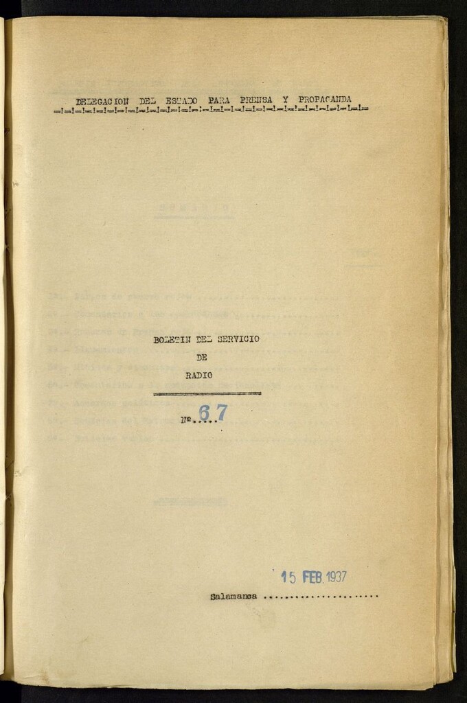 Miniatura de Boletín del Servicio de Radio del 15 de febrero de 1937, nº 67
