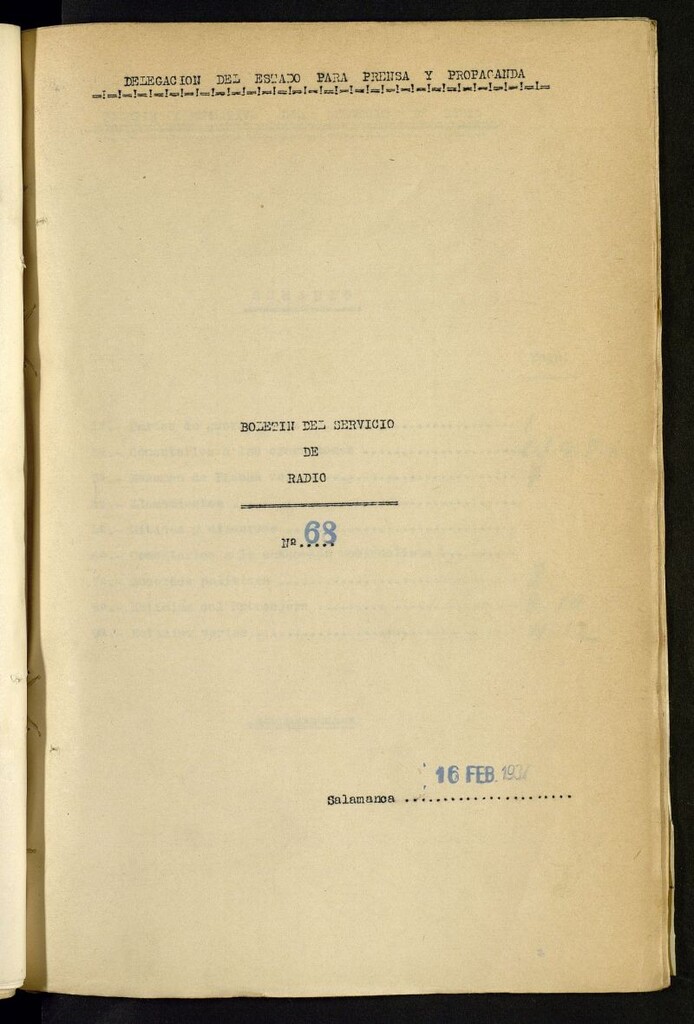 Miniatura de Boletín del Servicio de Radio del 16 de febrero de 1937, nº 68