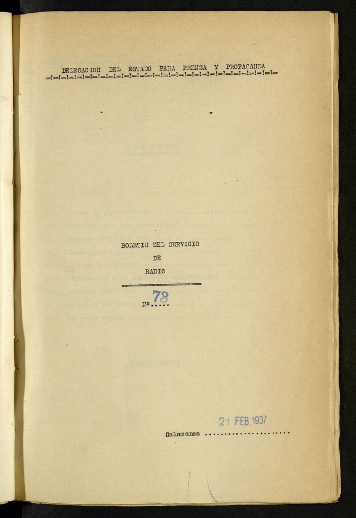 Miniatura de Boletín del Servicio de Radio del 21 de febrero de 1937, nº 73